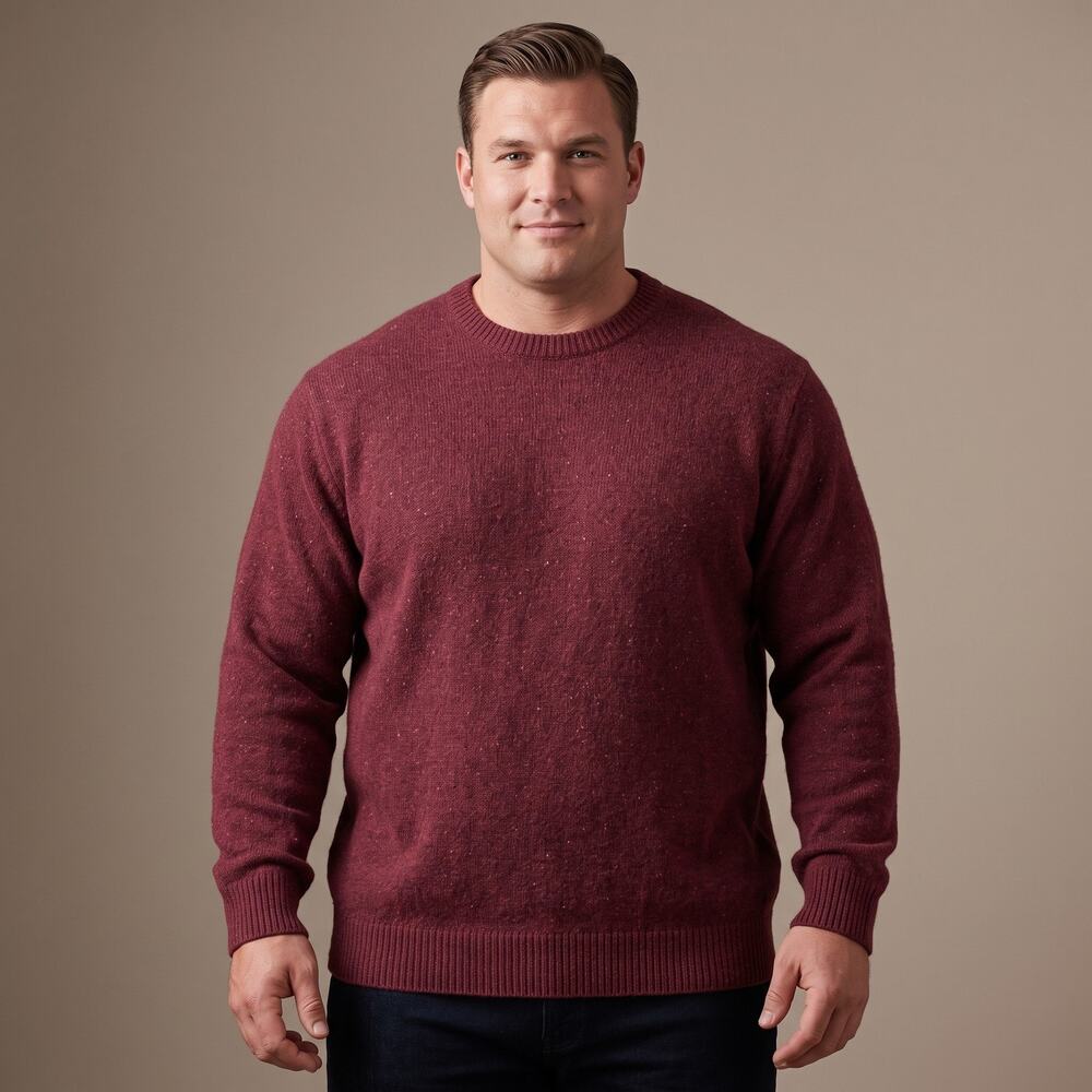 Woolrich Men’s Sweater 2XL Deep Ruby Heather Lambswool Blend Crew Neck Pullover